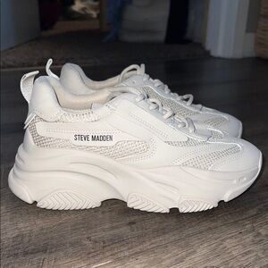 Steve Madden White Chunky Platform Mesh Sneakers for Women